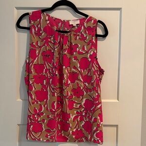 LOFT Hot Pink Floral Sleeveless Shell on Tan Base